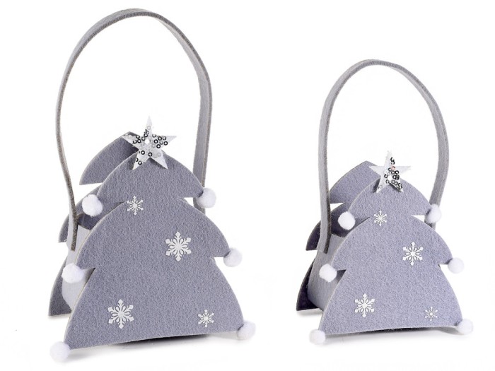 Set 2 gentute cadou din fetru, Brad cu stelute, 14x8.5x16 cm si 12x6.5x13 cm