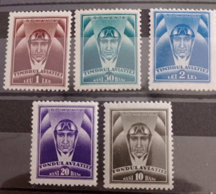 Romania 1932 pilot, timbrul aviației 5v neștampilate