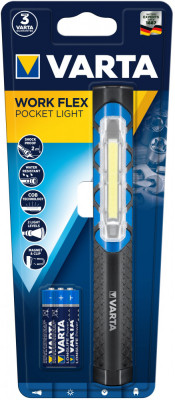 Lanterna Varta Work Flex Pocket Light Plastic Cu Invelis Cauciuc Negru 30502912 foto