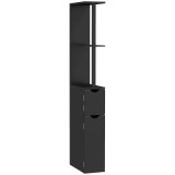 Kleankin Coloană de Baie cu 2 Rafturi și 2 Dulapuri, Mobilier &Icirc;nalt de Baie Spațios din MDF, 15,2x29,8x118 cm, Negru | Aosom Romania