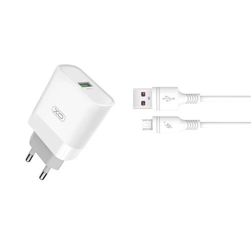 Incarcator retea XO L63, USB, Quick Charge 3.0, 15W, Cablu Micro-USB 1m inclus, Alb