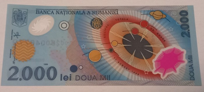 Bancnota 2000 lei UNC ECLIPSA TOTALA DE SOARE 1999