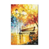 Tablou stilizat pictat manual, Banca noastra de langa felinar, 60x40cm ulei pe panza