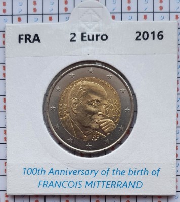 Franta 2 euro 2016 UNC - Fran&amp;ccedil;ois Mitterrand km 2281 cartonas personalizat D2601 foto