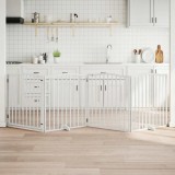 vidaXL Poartă c&acirc;ini pliabilă cu ușă, 4 panouri, alb, 320 cm, lemn plop