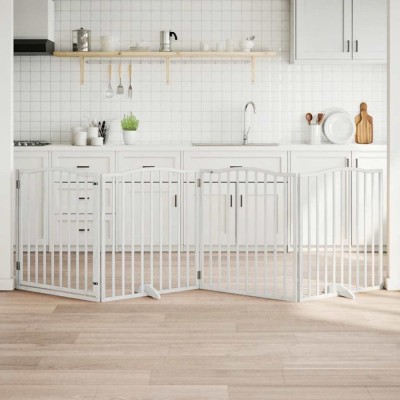 vidaXL Poartă c&amp;acirc;ini pliabilă cu ușă, 4 panouri, alb, 320 cm, lemn plop 352219 foto