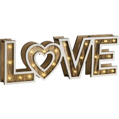Decoratiune luminoasa LOVE, LED alb cald, 3V, 10 cm, lemn, de interior