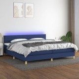 VidaXL Pat cu arcuri, saltea și LED, albastru, 200x200 cm, textil