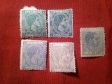 5 Timbre CUBA ocupatie spaniola , Rege Alfons XII : 2val.1878 25 si 50pesetas , 2 val. 1879 25 si 50 pes si 5cde peso 1882, sarniera