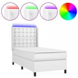 Cumpara ieftin Pat cu arcuri, saltea si LED, alb, 100x200 cm, piele ecologica