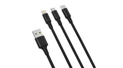 Cablu XO 3in1 USB-C / Lightning / Micro 2,4A, 1,2 m (negru) foto