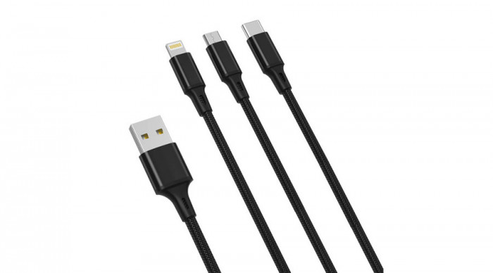 Cablu XO 3in1 USB-C / Lightning / Micro 2,4A, 1,2 m (negru)
