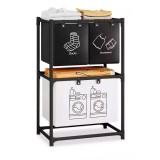 Raft pentru baie cu cos de rufe, doua straturi, cadru de otel inoxidabil, 97x28x57 cm, negru, Oem