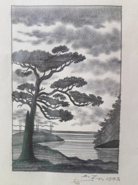 Desen &icirc;n creion &ndash; peisaj din anul 1933