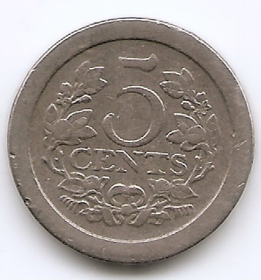Olanda 5 Cents 1908 - Wilhelmina, Cupru-nichel, 18 mm KM-137 foto