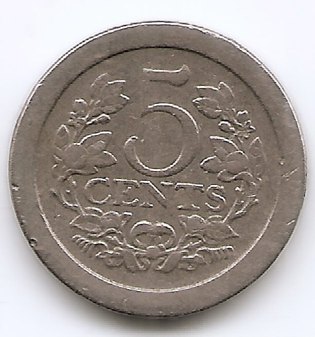 Olanda 5 Cents 1908 - Wilhelmina, Cupru-nichel, 18 mm KM-137