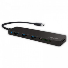 Hub foarte subtie cu citior de carduri , LogiLink , USB/C 3 port , negru foto