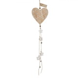 Decorațiune Suspendabilă, Model Inimă, Lemn, Flori Albe, 80 cm, Oem