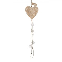 Decorațiune Suspendabilă, Model Inimă, Lemn, Flori Albe, 80 cm