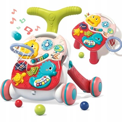 Antemergator interactiv cu sunete si lumini 3 in 1 WePro Store, Inaltime si viteza reglabile, Masuta si tabla Interactiva, Cos pentru mingi, Jucarii z foto