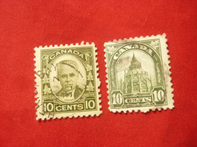 2 Timbre Canada 1930 - Personalitati - G.Cartier si cladire Parlament ,stampilat foto