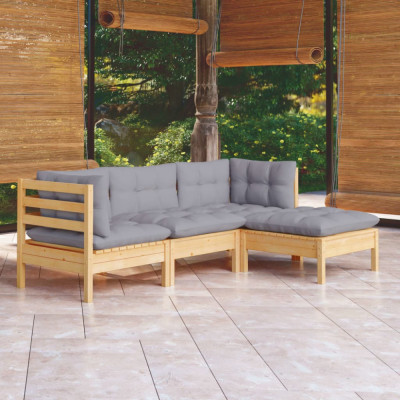 vidaXL Set mobilier grădină cu perne, 4 piese, gri, lemn de pin foto