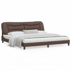 vidaXL Cadru de pat cu lumini LED, maro, 200x200 cm, piele ecologică foto