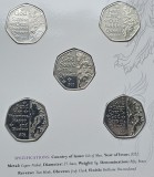 Set 5 x 50 pence 2022 Isle of Man, Platinum Jubilee of Queen Elizabeth II, Brilliant unc, Tower mint pack , km#1730-1734