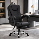 Scaun de birou directorial cu 2 zone de masaj, suport picioare retractabil, spatar inclinabil, piele ecologica, negru