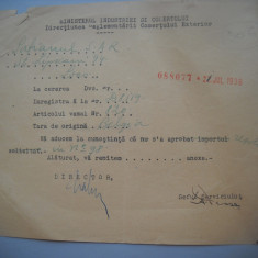 HOPCT DOCUMENT VECHI 306 MINISTERUL INDUSTRIEI COMERT EXTERIOR /BUCURESTI 1936