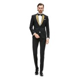 Sacou Barbati Ceremonie Negru Lana Broderie Aurie Fabricat Romania Elegant Slim Fit