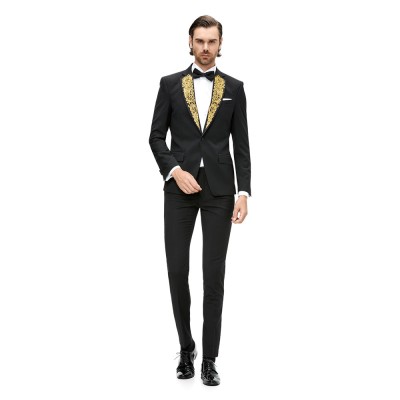 Sacou barbati ceremonie negru cu broderie aurie S029 foto