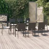 VidaXL Set mobilier de grădină cu perne, 9 piese, negru, poliratan