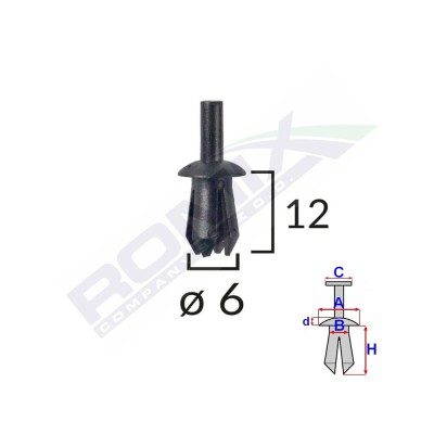 Clips Fixare Elemente Exterioare Pentru Opel 8X12mm - Negru Set 10 Buc 135135 A12710-RMX foto