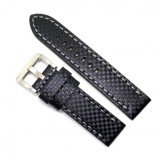 Cumpara ieftin Curea Piele Naturală Neagră cu Imprimeu Carbon &ndash; Cusătură Gri &ndash; 22/24 mm