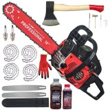 Cumpara ieftin 8.5CP *WOW* Drujba Benzina cu topor, 4 lanturi, 2 lame, 2 buji, ulei ungere, ulei amestec, manusi, accesoriile incluse, PACHET Campion PROFESSIONAL CM