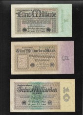 Rar! Germania 1 + 5 + 10 miliarde marci mark septembrie 1923 foto