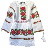 Cumpara ieftin Compleu traditional alb pentru fetite cu motiv floral rosu - RTF18