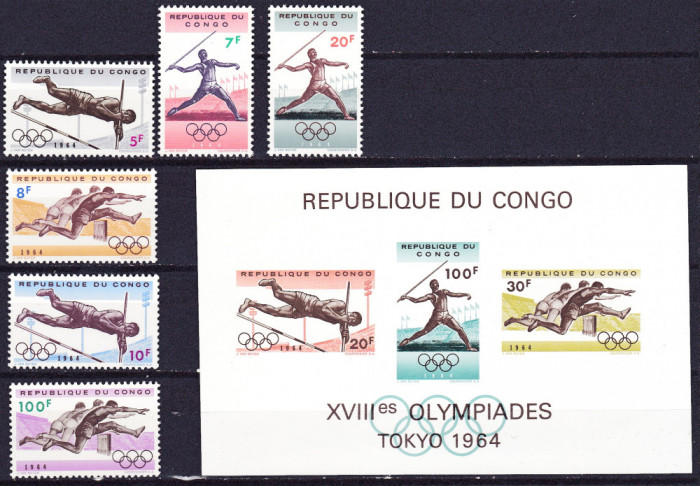 DB1 Olimpiada Tokyo 1964 Congo 6 v. + SS MNH