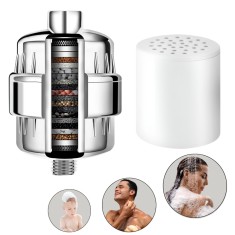 Filtru dus pentru apa dura, Cuantis, filtare in 36 etape, un cartus de schimb, cartus vitamina C, eliminare Clor, Fluor si metale grele, compatibil un