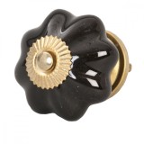 Cumpara ieftin Buton mobila din fier auriu si ceramica neagra &Oslash; 4.5 cm