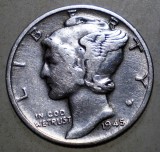 C.052 USA SUA WWII MERCURY 1 ONE DIME 1945 D ARGINT