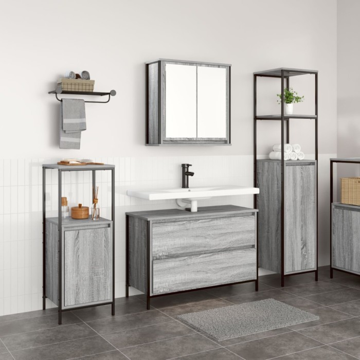 Gossi set mobilier baie, 3 piese, gri sonoma, lemn prelucrat