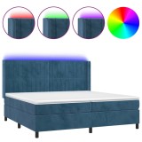 Cumpara ieftin Pat cu arcuri, saltea si LED, bleumarin, 200x200 cm, catifea