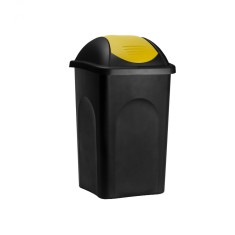 Cos gunoi cu capac glisant, Plastic, Negru/Galben, 60 L