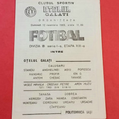 Program meci fotbal "OTELUL" GALATI - "POLITEHNICA" IASI (12.11.1989)