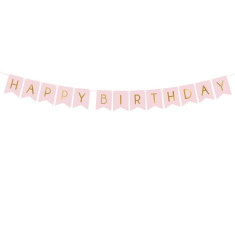 Banner happy birthday roz deschis 16.5x62 cm