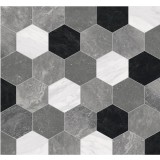 Linoleum Rezidential Antiderapant Clasa 21, Belgia, Model Pembroke 909M, Design Hexagonal, Suport Spuma, Grosime 2.3 mm, Imitatie Piatra, Alb, Gri, Ne