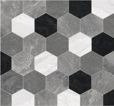 Linoleum Rezidential Antiderapant Clasa 21, Belgia, Model Pembroke 909M, Design Hexagonal, Suport Spuma, Grosime 2.3 mm, Imitatie Piatra, Alb, Gri, Ne foto