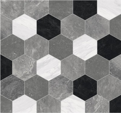 Linoleum Rezidential Antiderapant Clasa 21, Belgia, Model Pembroke 909M, Design Hexagonal, Suport Spuma, Grosime 2.3 mm, Imitatie Piatra, Alb, Gri, Ne foto